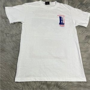 Cold World Frozen Goods Moon Landing Hoax White Red Blue T Shirt Small